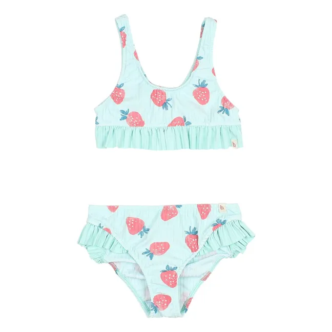 Strawberry Ribbed Ruffle Swimsuit | Aqua