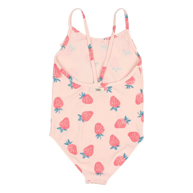 Maillot de Bain Côtelé Fraises | Rose pâle