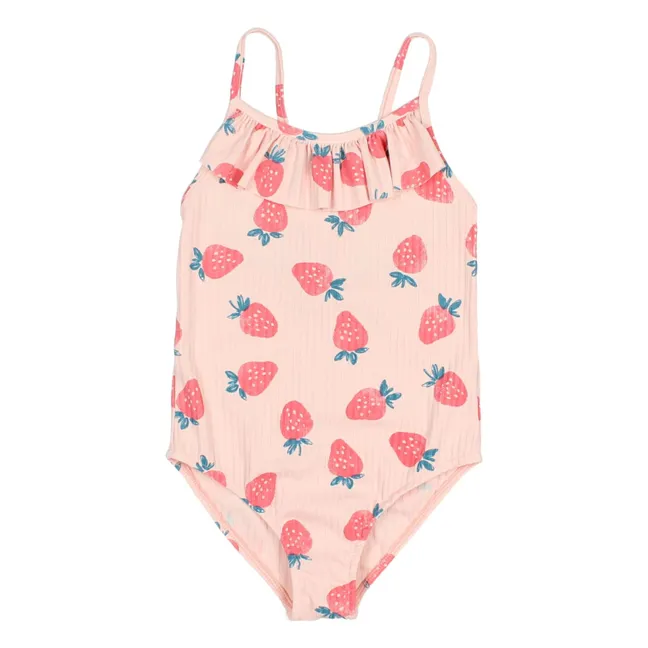 Maillot de Bain Côtelé Fraises | Rose pâle