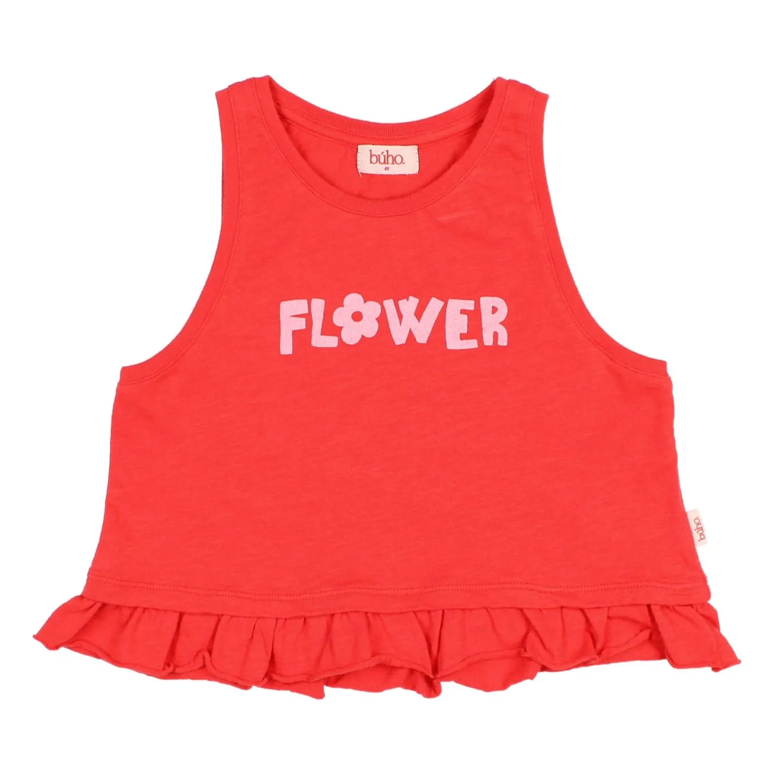 Búho Red Flower Flounce Top Organic Cotton