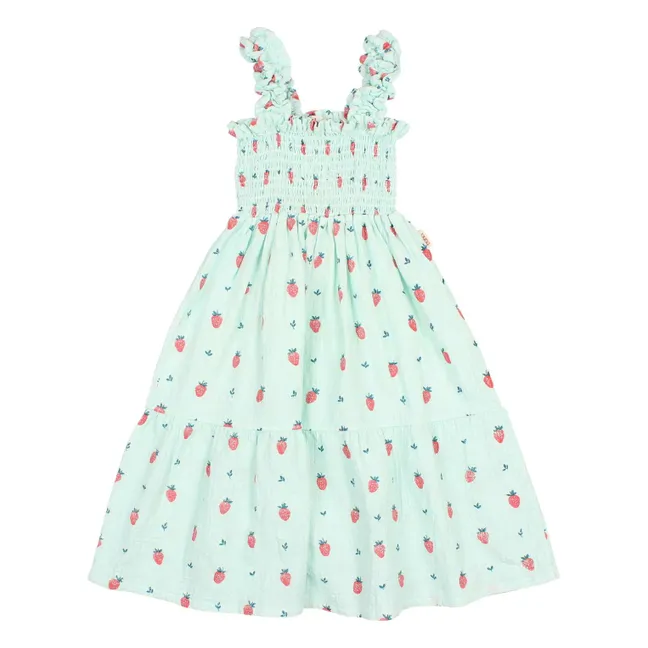 Robe Fraises Volants Coton Bio | Vert Menthe