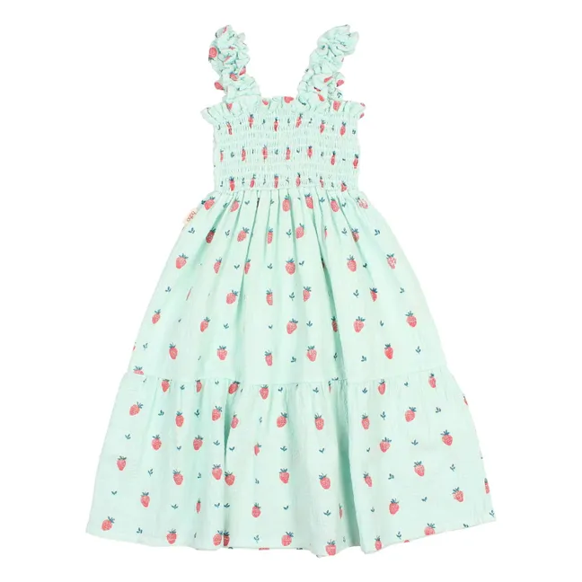 Robe Fraises Volants Coton Bio | Vert Menthe