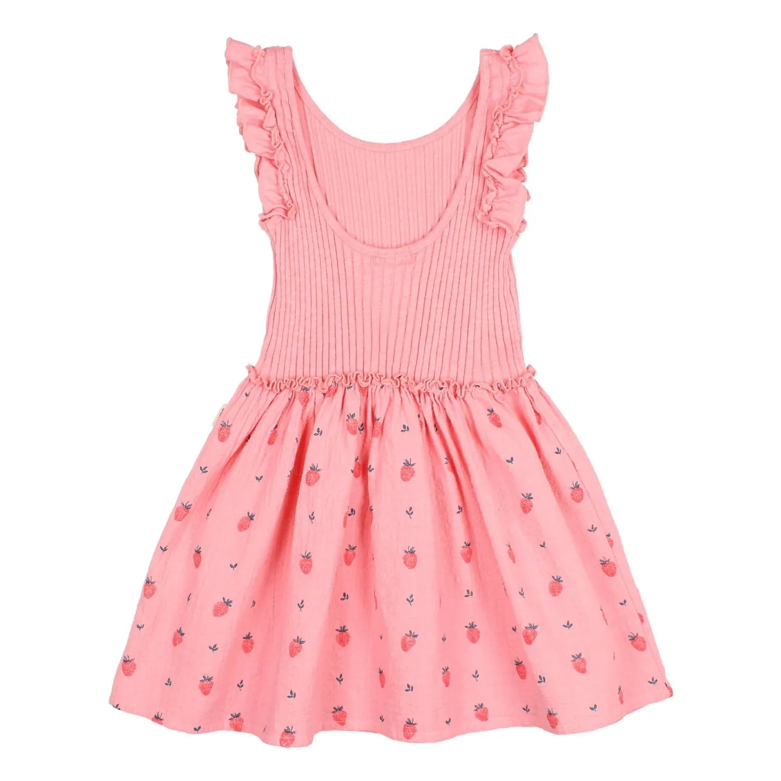 Robe Côtelée Fraises Volants Coton Bio | Rose tendre- Image produit n°1