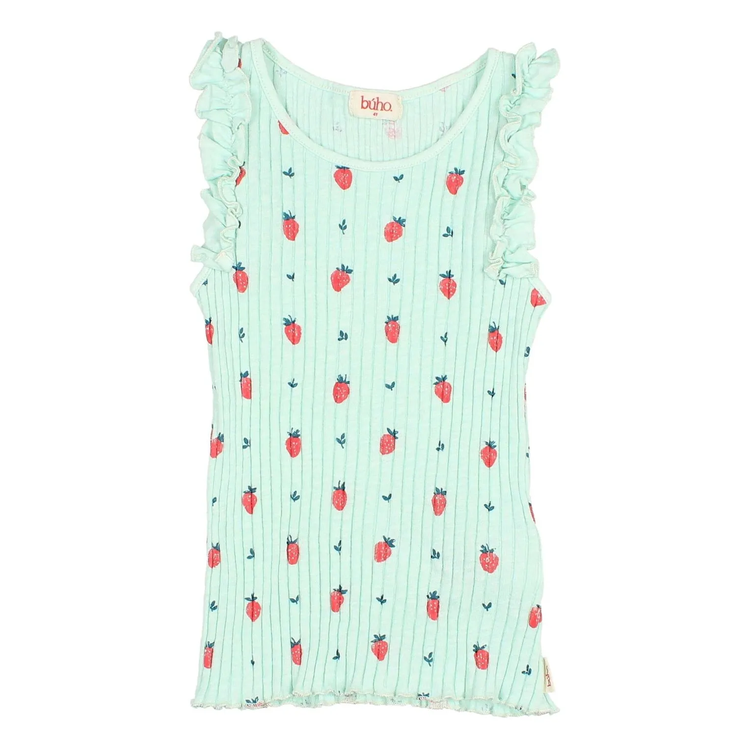Búho Aqua Ribbed Tank Top Strawberry Ruffles Organic Cotton