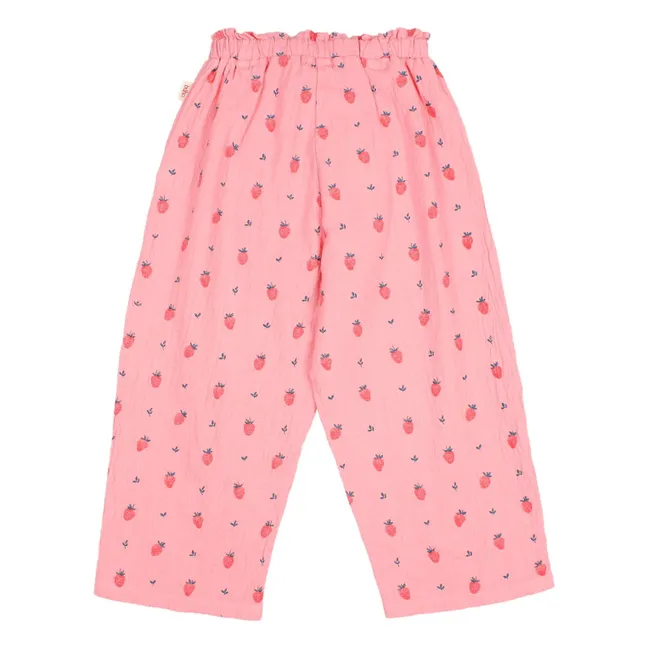 Pantalon Fraises Coton Bio | Rose bonbon
