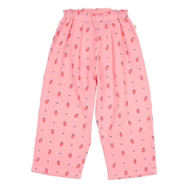 Pantalon Fraises Coton Bio | Rose bonbon
