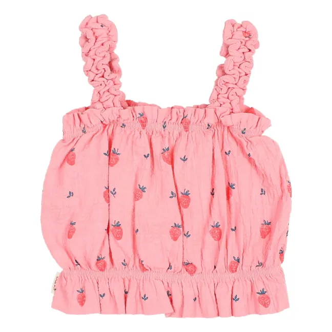 Top Fraises Volants Coton Bio | Rose bonbon