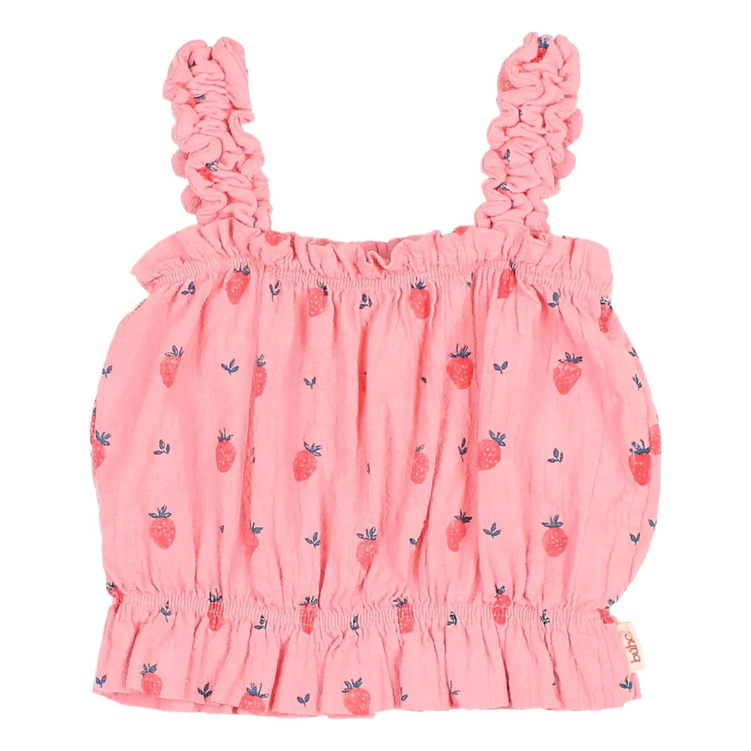 Búho Candy Pink Organic Cotton Strawberry Ruffle Top