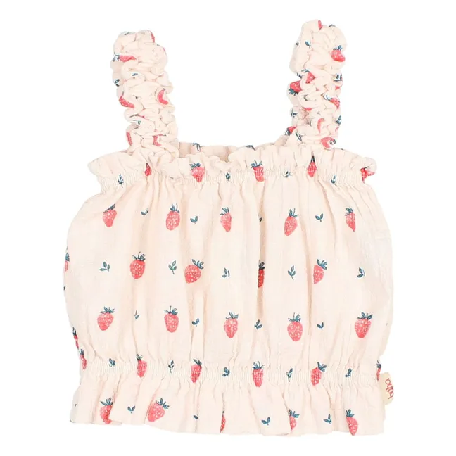 Organic Cotton Strawberry Ruffle Top | Cream