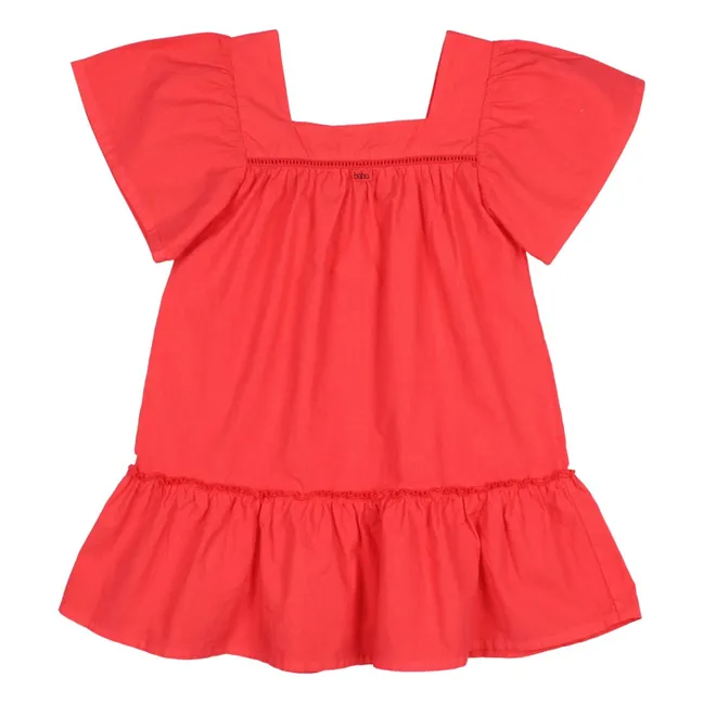 Organic cotton poplin flounce dress | Red
