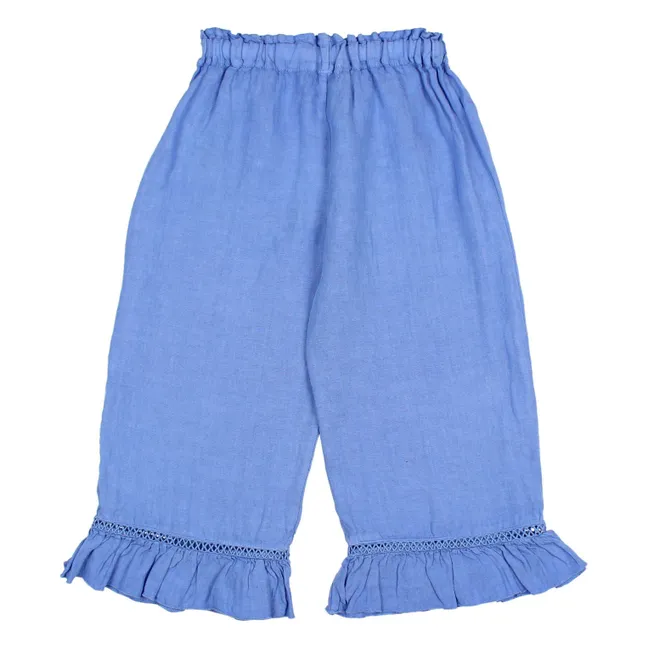 Pantalon Volants Lin | Bleu Clair