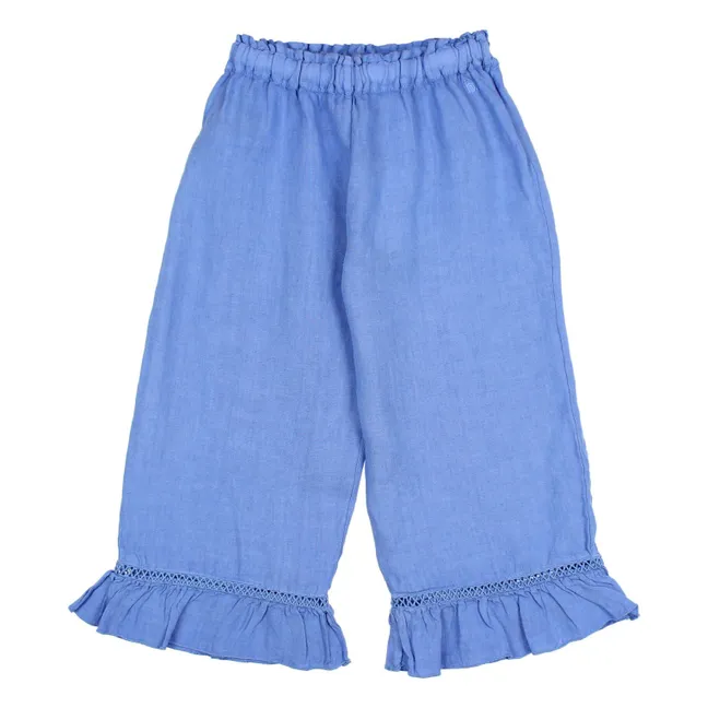 Pantalon Volants Lin | Bleu Clair
