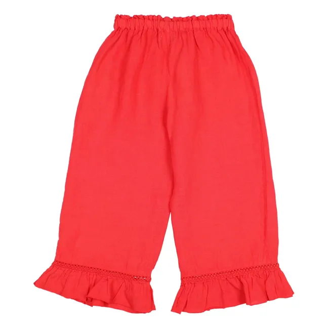 Linen Ruffle Pants | Red