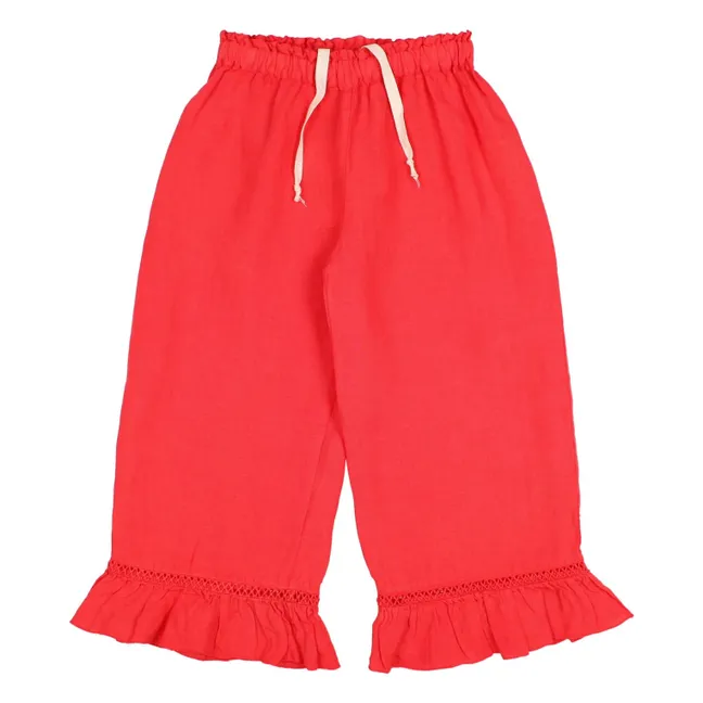 Linen Ruffle Pants | Red