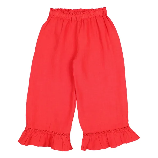 Linen Ruffle Pants | Red