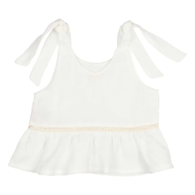 Top de lino con volantes | Rojo