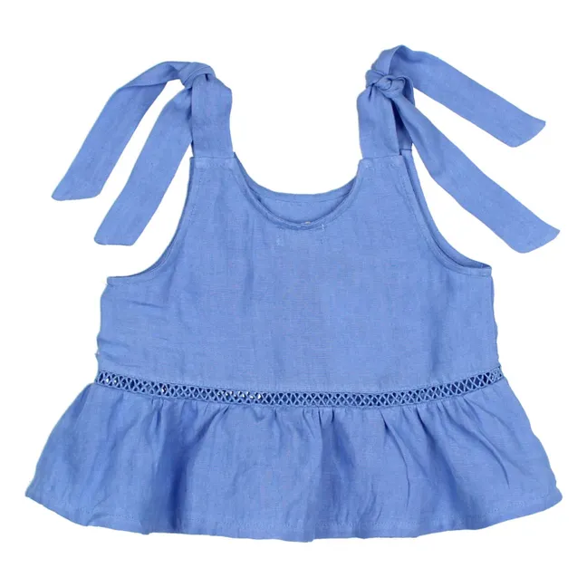 Top de lino con volantes | Azul índigo