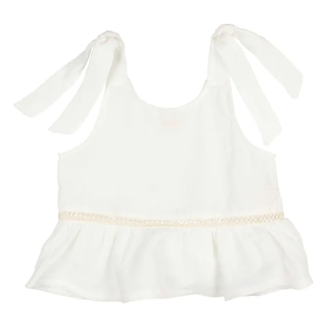 Top de lino con volantes | Rojo