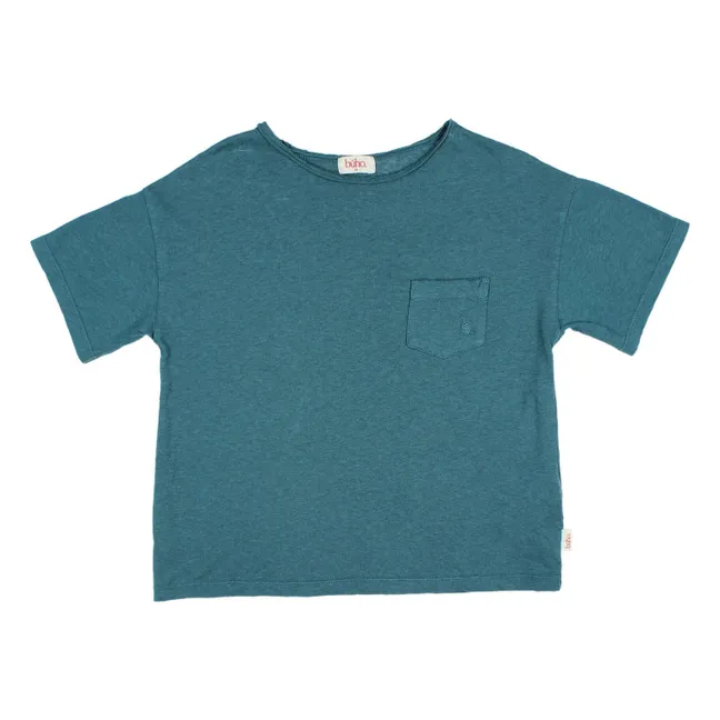 T-shirt Poche Lin  | Bleu canard