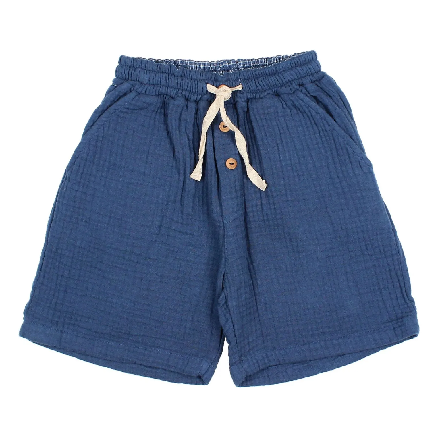Búho Navy Blue Cotton Gauze Bermuda Shorts
