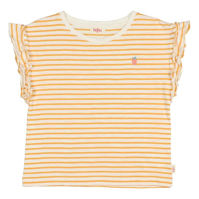 T-shirt Rayé Fraise Coton Bio | Jaune