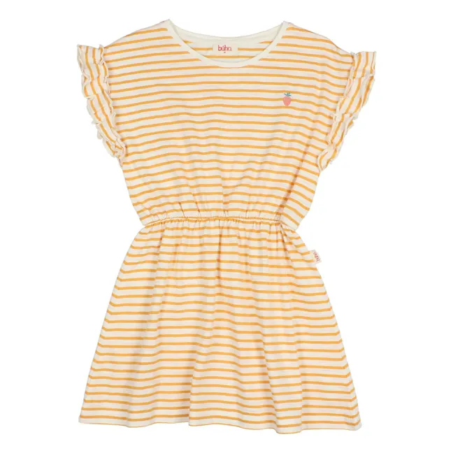 Robe Maille Rayée Fraise Coton Bio | Jaune