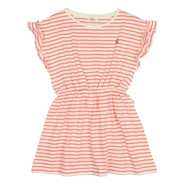 Robe Maille Rayée Fraise Coton Bio | Rose