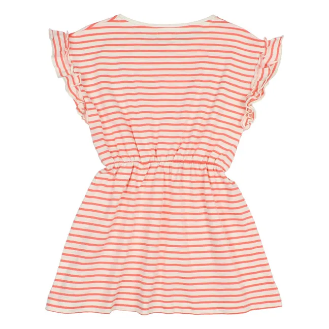 Robe Maille Rayée Fraise Coton Bio | Rose