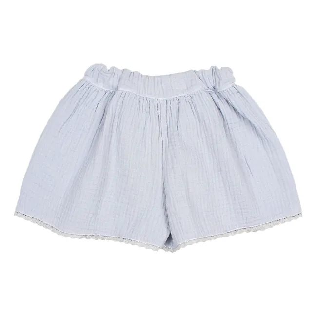 Pantalones cortos de gasa de algodón con volantes | Azul Pálido