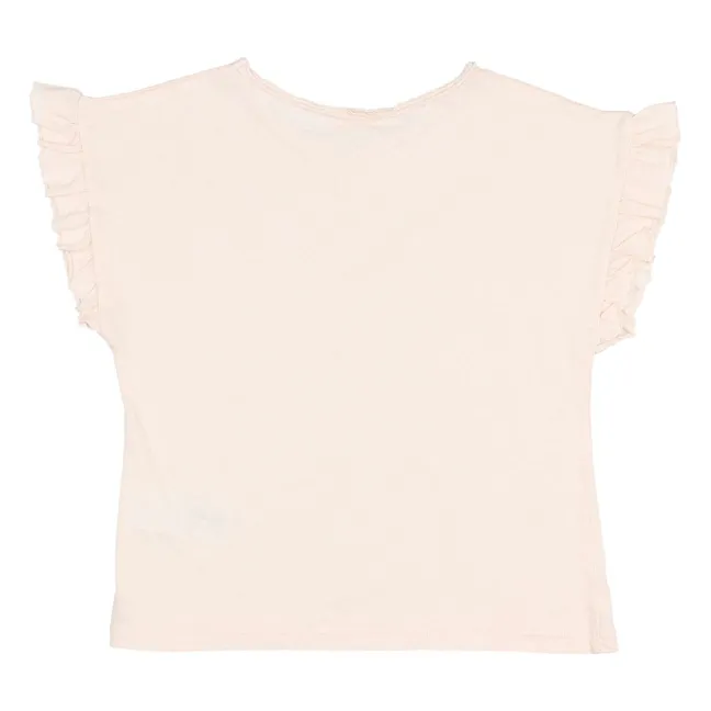 Camiseta de lino con volantes | Rosa Pálido