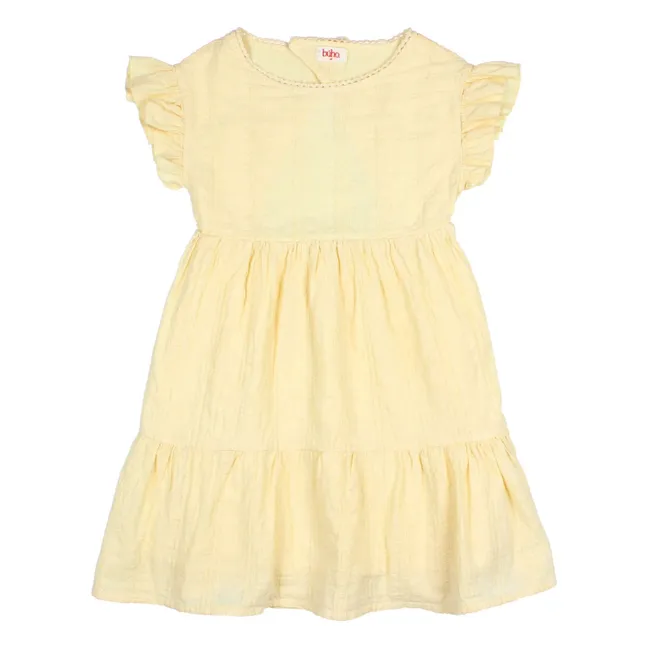 Vestido con espalda descubierta en voile de algodón lúrex | Amarillo