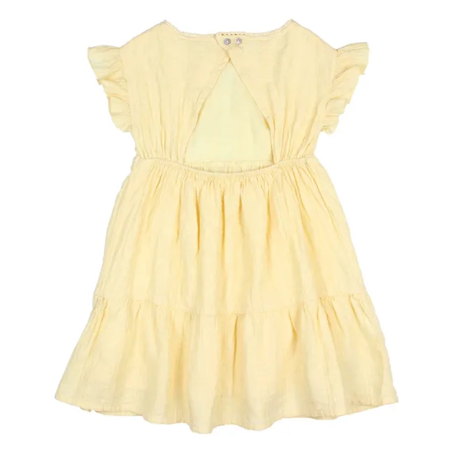 Vestido con espalda descubierta en voile de algodón lúrex | Amarillo