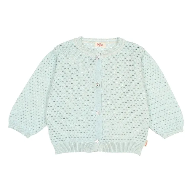 3/4 Sleeve Pointelle Organic Cotton Cardigan | Mint Green