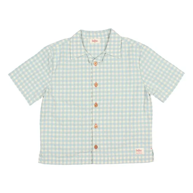 Gingham Seersucker Organic Cotton Shirt | Aqua