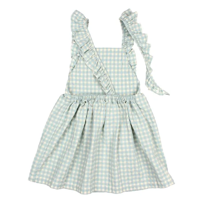 Seersucker Organic Cotton Gingham Dress | Aqua