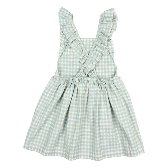 Seersucker Organic Cotton Gingham Dress | Aqua