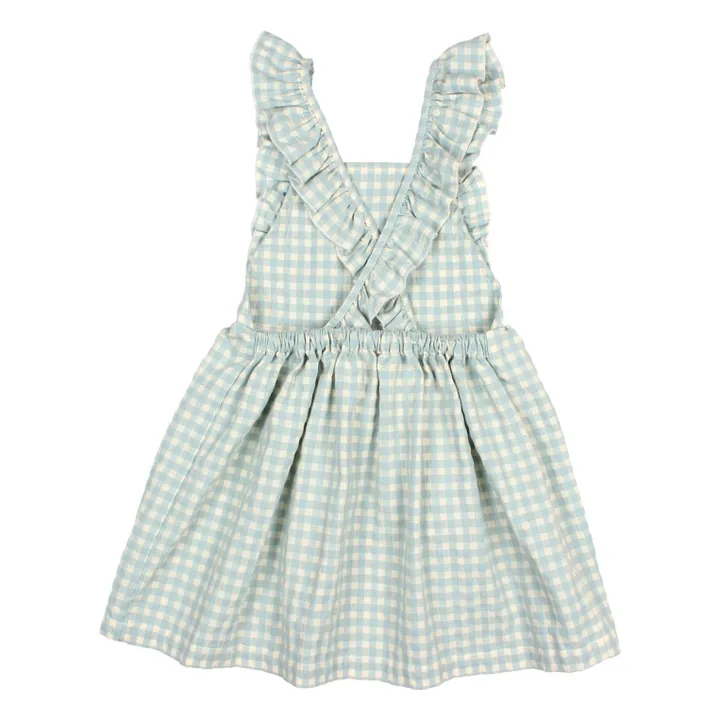 Seersucker Organic Cotton Gingham Dress | Aqua- Product image n°1