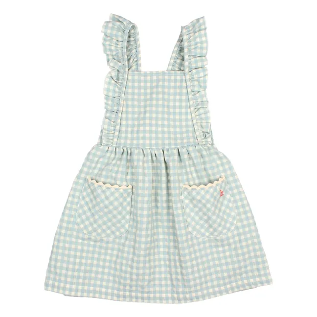 Seersucker Organic Cotton Gingham Dress | Aqua