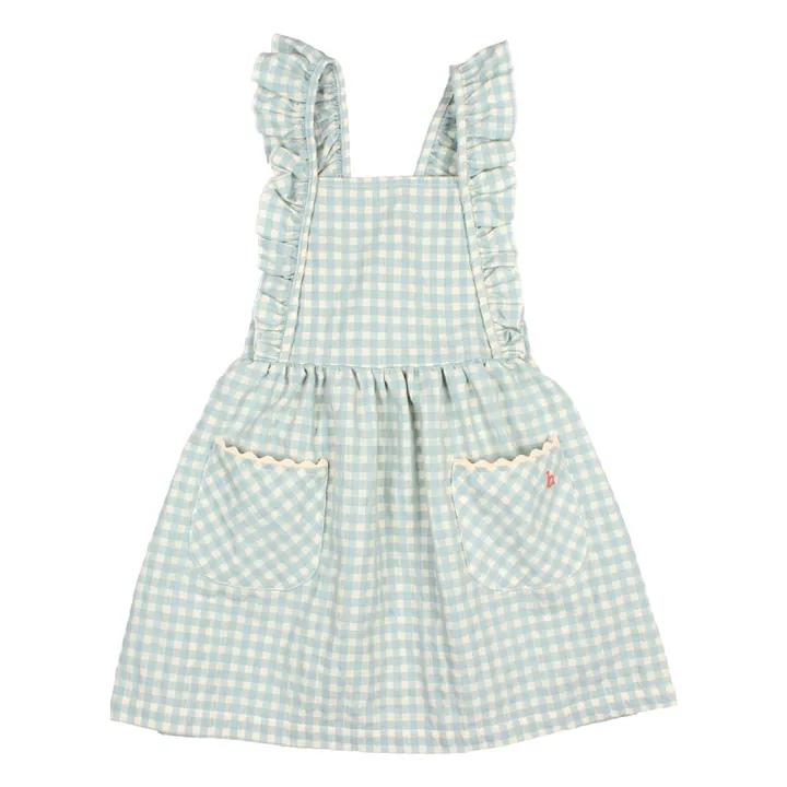 Seersucker Organic Cotton Gingham Dress | Aqua- Product image n°0