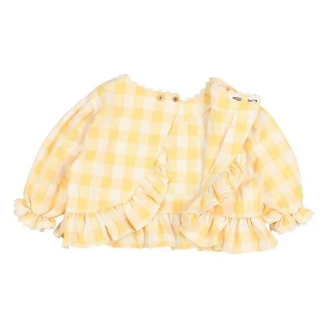 Blusa Seersucker de cuadros de manga 3/4 | Amarillo