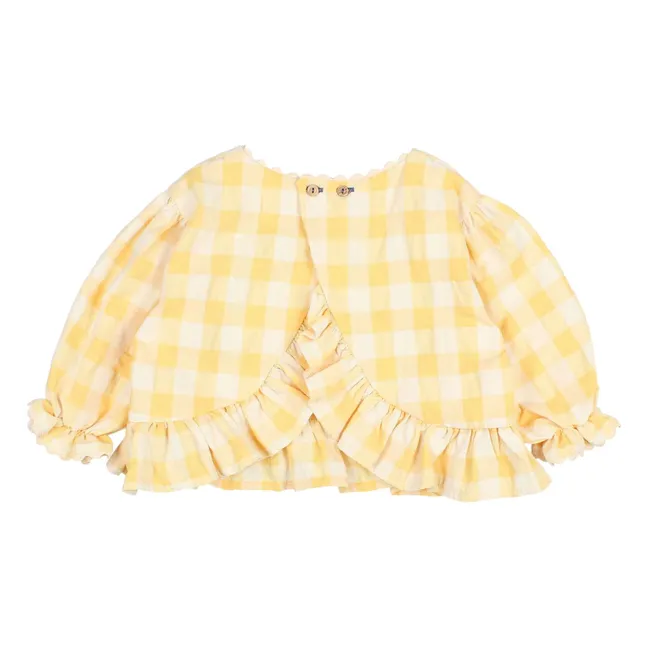 3/4 Sleeve Gingham Seersucker Blouse | Yellow