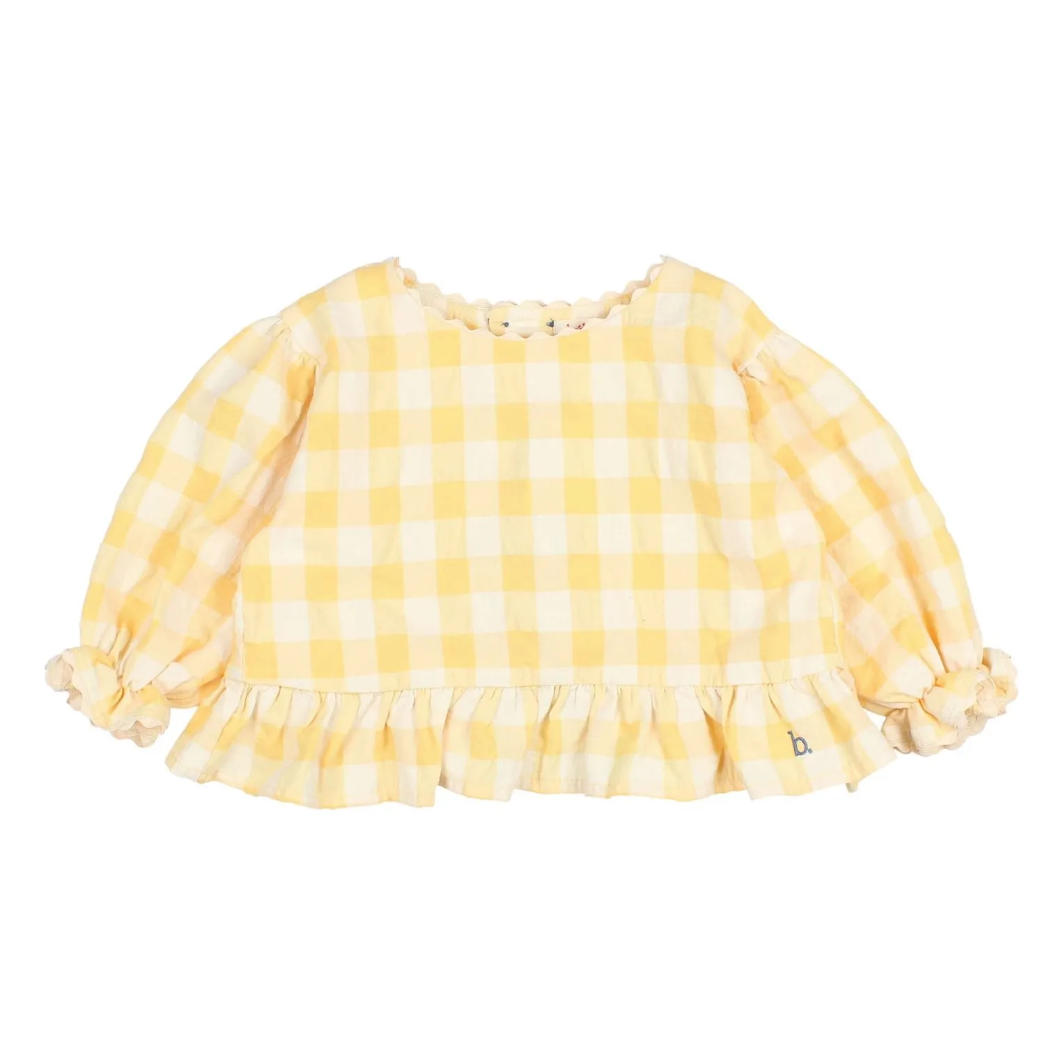 Búho Yellow 3/4 Sleeve Gingham Seersucker Blouse