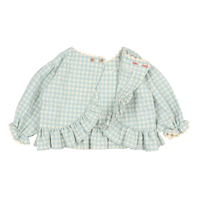 Blusa Seersucker de cuadros de manga 3/4 | Agua