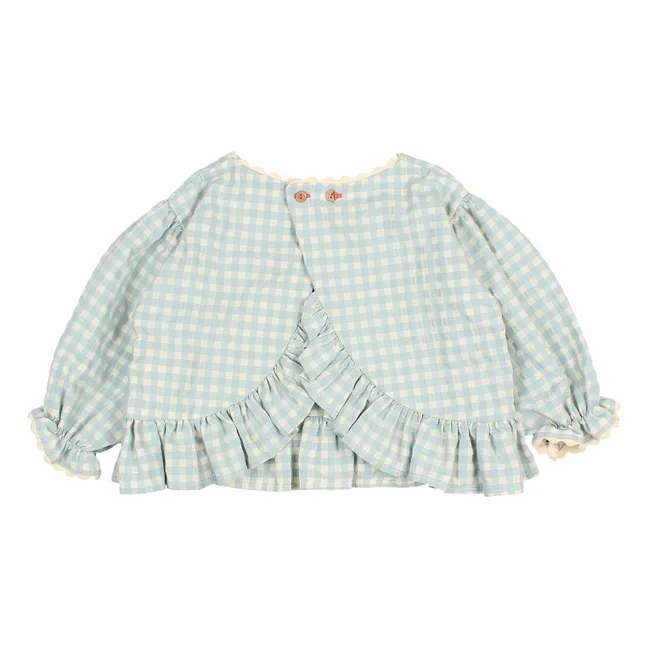 3/4 Sleeve Gingham Seersucker Blouse | Aqua