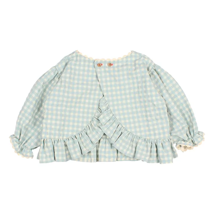 Blusa Seersucker de cuadros de manga 3/4 | Agua- Imagen del producto n°1