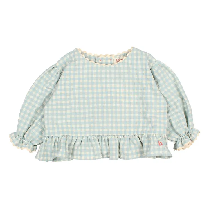 Blusa Seersucker de cuadros de manga 3/4 | Agua- Imagen del producto n°0