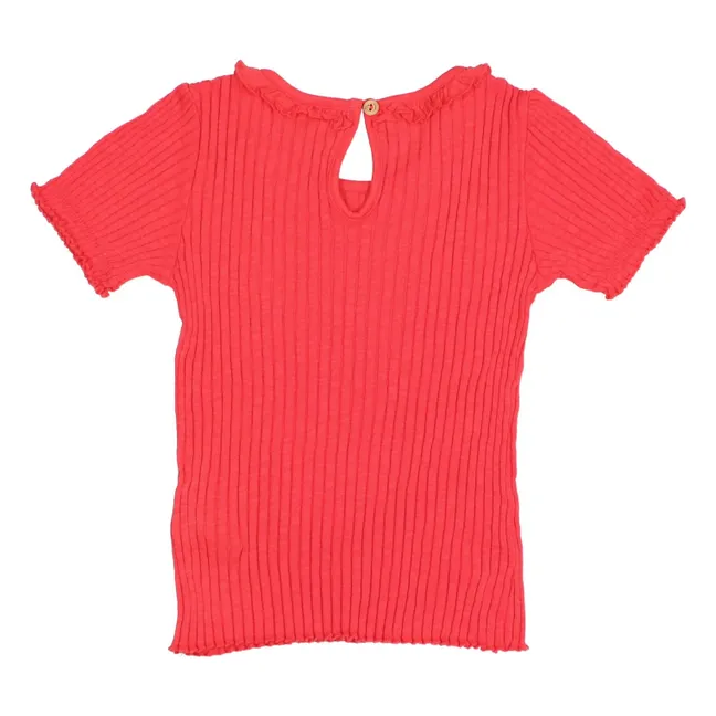 T-shirt Côtelé Volants Coton Bio | Rouge