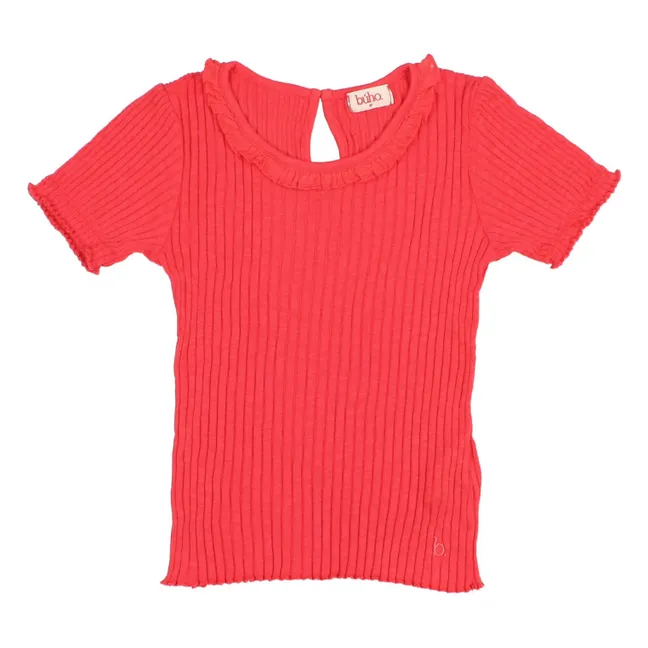 T-shirt Côtelé Volants Coton Bio | Rouge