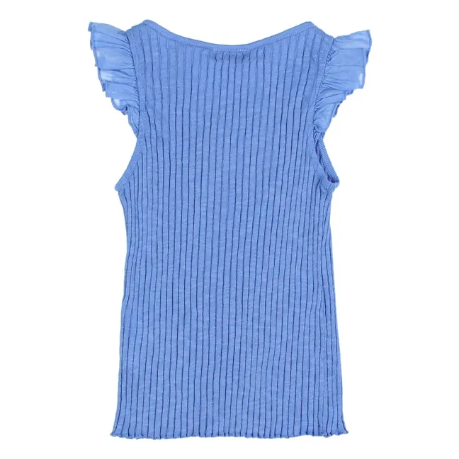Débardeur Côtelé Volants Coton Bio | Bleu azur