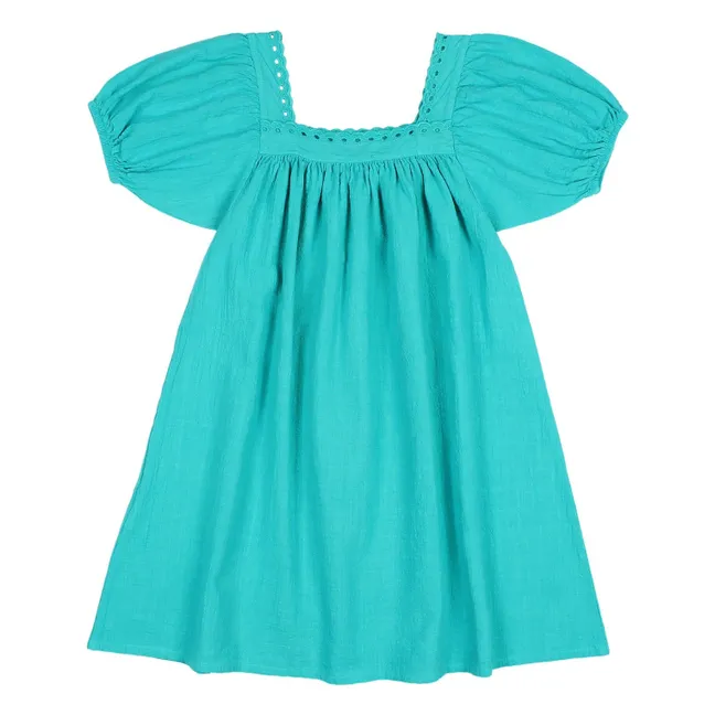 Vestido de encaje de algodón orgánico | Azul Turquesa